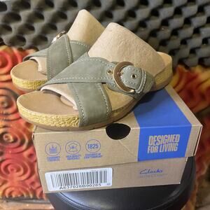 Clark’s Reileigh May Leather Womens Sandal olive 8.5